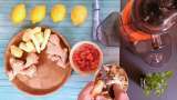 Suco concentrado de gengibre, rosa mosqueta, limão e hortelã em bolsas de gelo - Preparação etapa 3