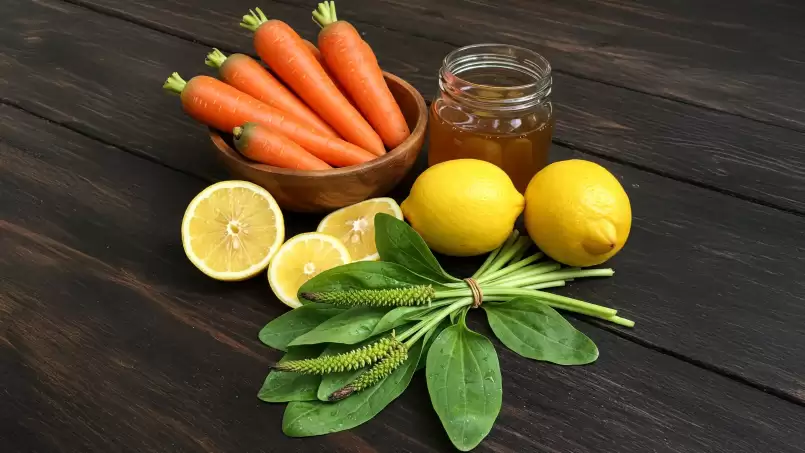 Elixir natural para um fígado saudável com cenoura, mel, limão e dente-de-leão